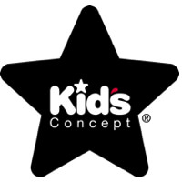 Kid's Concepts logo i hvidt med en sort stjerne som baggrund