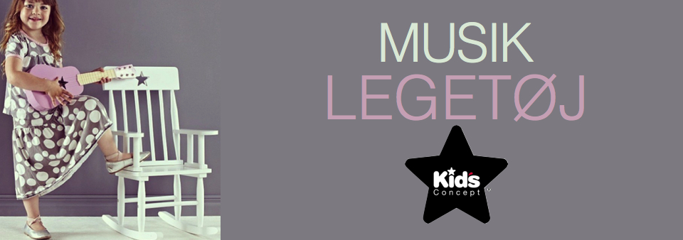 en lille pige spiller på sin guitar og Kids Concept logo