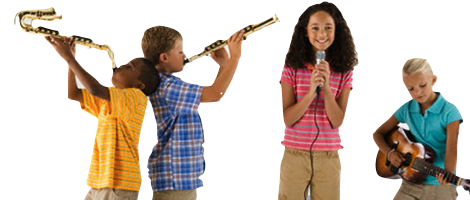 4 børn spiller på 4 forskellige musikinstrumenter 